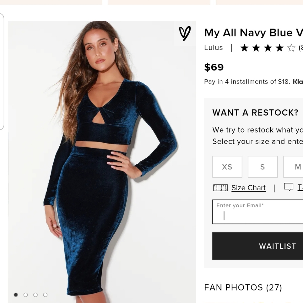 My All Navy Blue Velvet Two-Piece Dress